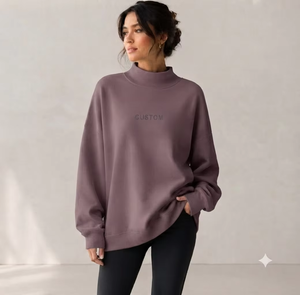 Sudadera Oversize de Cuello Alto para Mujer, Mezcla de Algodón Orgánico, Tejido Transpirable, Fabricante Universitario Premium - Product Image 1