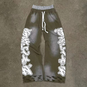 กางเกงวอร์มขาบานเอวสองชั้นผ้าฝ้ายพิมพ์ลายโลโก้แฟชั่นสั่งทำพิเศษ 100% ผ้าเฟรนช์เทอร์รี่ทรงหลวมสำหรับผู้ชาย - Product Image 5