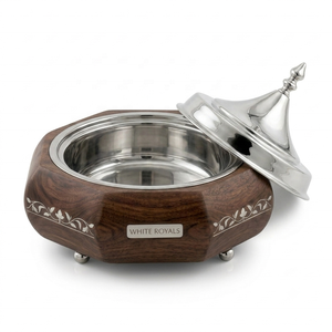 Sovereign Pearl Inlaid Hardwood Buffet Casserole Dish Set with Finial Topped Stainless Steel <b>Lid</b> Luxury Gulf Catering Hotpot - Product Image 3