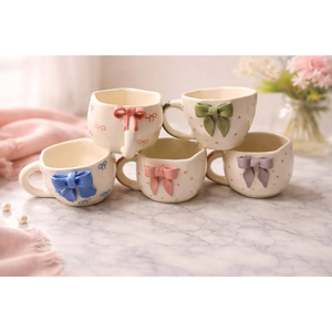 Vente en gros de tasses à café en céramique mignonnes avec nœud rose 3D, esthétique coquette, cœur en relief, ensemble de tasses à thé pour la Saint-Valentin, cadeau pour couple - Product Image 4
