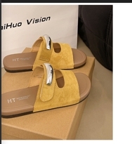 Sandalias planas de verano para mujer, con punta abierta, estilo slip-on, con hebilla metálica, informales, para playa y exteriores. - Product Image 2