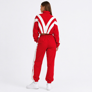Ensemble de jogging 2 pièces réfléchissant avec bordures, coupe oversize, en nylon Ripstop, comprenant une veste coupe-vent et un pantalon, survêtement léger pour femme avec sweat à capuche - Product Image 4