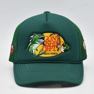 Gorra Trucker de Cuero Verde Gone Fishing Dept Vegas Nevada, Bordada a Mano, Transpirable, Ajustable, Unisex, para Primavera/Verano, Estilo Casual - Product Image 1