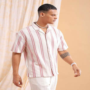 เสื้อสวมหัวลายทางลำลองของผู้ชายคุณภาพสูงดีไซน์ใหม่ขนาดพลัสไซส์ไม่ยับและระบายอากาศได้ดี - Product Image 5