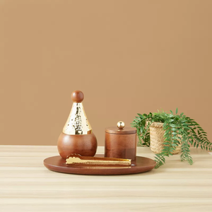 Juego de incensarios de madera de mango de lujo al por mayor con tapa cónica de oro martillado, tarro de almacenamiento a juego y bandeja ovalada - Product Image 6