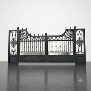 Portail en fer forgé de luxe, fait main, sur mesure, artistique, double entrée, résistant à la rouille, galvanisé à chaud, revêtement poudré, naturel - Product Image 1