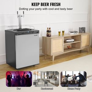 Dispensador de Cerveza de Grifo Doble, Kegerator de Tamaño Completo con Tanque de CO2 (Sin Gas), Bandeja Recolectora de Goteos, Riel de 23 Pulgadas - Product Image 5