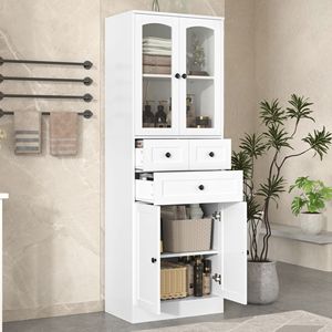 Mobiletto Alto in MDF per Bagno con Quattro Ante e Cassetti, Ripiano Regolabile per Vanità da Bagno - Product Image 2