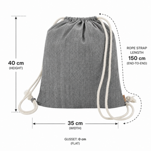 Recycled Cotton <b>Drawstring</b> <b>Backpack</b> 225 GSM Grey 35x40 cm Rope Strap Gym Bag Custom Logo Promotional Wholesale OEM Private Label - Product Image 2