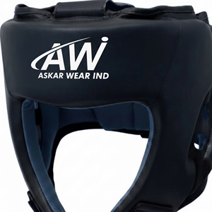 ASKAR WEAR IND <b>Boxing</b> <b>Headgear</b> Sparring PU Leather Lace-Up Adjustable Straps Blue Adult Training Gear - Product Image 4