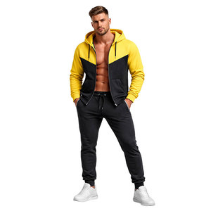 Conjunto Deportivo para Hombre en Amarillo y Negro con Contraste, Sudadera con Capucha y Cierre Completo, Pantalones Jogger, Corte Ajustado, Informal, para Gimnasio - Product Image 2