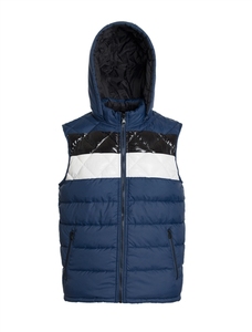 Men's White Hooded Sleeveless <b>Quilted</b> Jacket Canvas Windproof Polyester Winter Minimalist Style <b>Single</b> Breasted - Product Image 4