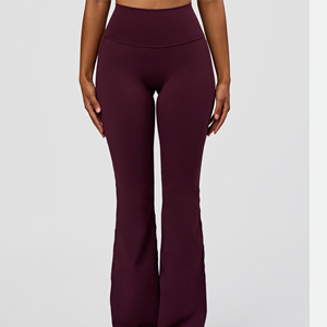 Leggings de yoga à taille haute et jambes évasées, couleur unie, longueur intégrale, pantalon de fitness extensible, matière sans couture en spandex et nylon - Product Image 5