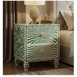 Mesa de Cajones con Incrustaciones de Hueso de ILAHI, Diseño Moderno con Detalles de Ágata, Almacenamiento de Tres Niveles, Mueble Portátil para el Hogar - Product Image 1