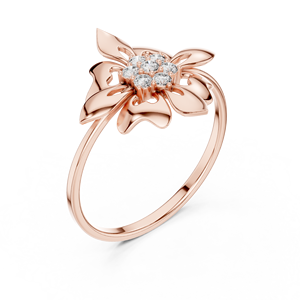 Anillo Minimalista en Forma de Flor de Oro Amarillo Sólido de 10k, 14k, 18k con Diamantes Cultivados en Laboratorio de Corte Redondo, Anillo de Boda Clásico, Regalo para Ella - Product Image 5