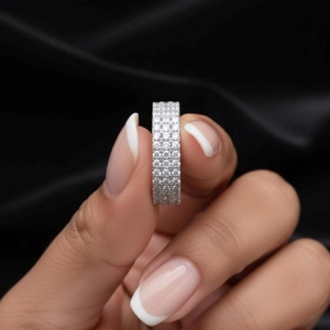 Triple Row Round Cut Moissanite Diamond Eternity Band in 925 Silver with Micro Pave Setting Luxury Full <b>Circle</b> Wedding <b>Ring</b> - Product Image 3