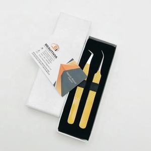 Pinzas de pestañas de acero inoxidable japonesas profesionales, pinzas de extensión de pestañas de bota delgada curvada de 65 grados, etiqueta privada puntiaguda - Product Image 3