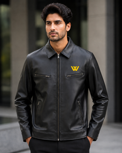 Men's Black Silk Moto <b>Jacket</b> <b>Yellow</b> W Logo Zipper Front Stand Collar Loose Fit Winter Style <b>Waterproof</b> Windproof High Street - Product Image 1