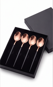 Modern Rose <b>Gold</b> Flatware <b>Set</b> With Black Handles High Mirror Polish Dishwasher Safe <b>Cutlery</b> For Party Tabletop Use - Product Image 6