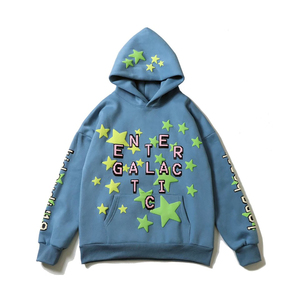 Sweat-shirt à capuche bleu pour homme, coupe oversize, en coton tricoté, avec imprimé étoiles et citation d'amour au dos, style décontracté automne, sweat à capuche bouffant - Product Image 1