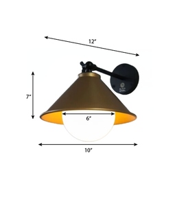 Modern cone <b>wall</b> <b>sconce</b> with a sleek black mounting arm and warm gold metal shade Designed to provide soft ambient <b>lighting</b> - Product Image 2