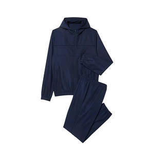 Ensemble de survêtement pour homme en coton 100% écologique bleu marine uni pour l'hiver, avec capuche et cordon de serrage, 2 pièces, veste décontractée et pantalon long - Product Image 3
