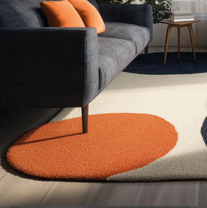 KNOTS RUG Modern Geometric Wool Area Rug Rectangle Navy Orange Cream Tufted Plush Non-Slip Eco-Friendly Fire Resistant High Rug - Product Image 3
