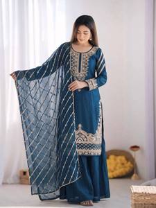 Nouvelle tenue de mariage pour femmes, robe Sharara en soie avec broderies et perles lourdes - Product Image 3