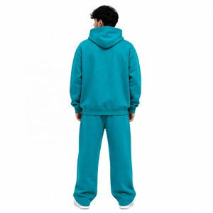 OEM Unisex <b>Hooded</b> Sweatshirt <b>Zip</b>-Up Hoodies Set Oversized Cotton Streetwear French Terry Casual Solid Color Front Logo Tracksuit - Product Image 3