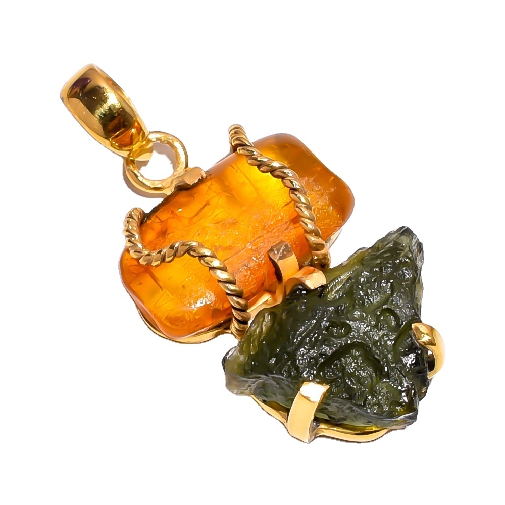 Ensemble De Bijoux En Argent 925 Avec Pierre D'Ambre De La Baltique - Fait Main En Inde