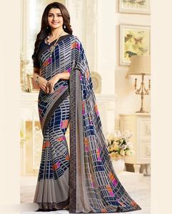 Sari en Georgette à imprimé numérique élégant pour femmes, très vendu, pour les mariages, les fêtes, les festivals, les tenues traditionnelles indiennes, décontractées, en plein air - Product Image 4