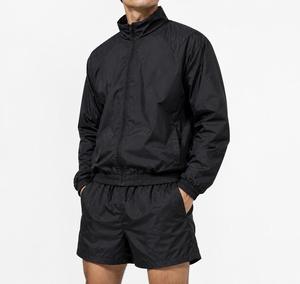 Custom Men's Lightweight Polyester/Cotton Windbreaker 2-Piece Zip-Up Hooded Track Jacket Shorts <b>Set</b> Breathable Quick Dry High - Product Image 1