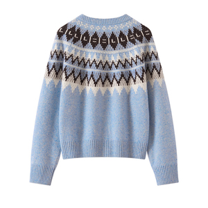 Cardigan en tricot bleu clair pour femme, fermeture éclair sur le devant, manches longues, pull décontracté d'hiver, col rond, motif géométrique, collection 2026 - Product Image 6