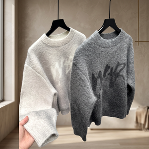 Sweat-shirt en mohair, doux, chaud et confortable, col rond, manches longues, pull décontracté d'hiver - Product Image 4