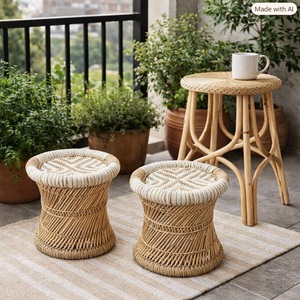 Handmade <b>Bamboo</b> <b>Stool</b> Ottoman Set Traditional Design Outdoor Living Room Furniture Eco-Friendly Durable Wicker Bony Inlay <b>Stool</b> - Product Image 5