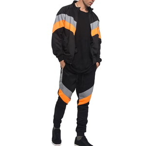 Survêtement pour homme noir, orange et gris, avec blocs de couleur, fermeture éclair intégrale, poches latérales, respirant, coupe décontractée, pour l'automne - Product Image 4