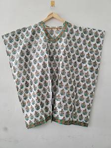 Bata Kimono de Algodón 100% Estampada a Mano para Mujer, Elegante y Casual, Blanca y Verde, Hecha a Mano, Estilo Bohemio, Ecológica - Product Image 5