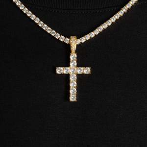 Collier pendentif croix en argent sterling plaqué or pour homme, chaîne tennis style hip-hop avec pierres, pour usage quotidien - Product Image 1