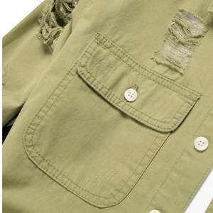 Chemise en jean déchirée et vieillie pour homme, manches longues, boutonnée, style décontracté vintage, en coton, coupe classique - Product Image 4