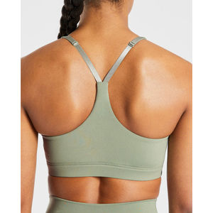 Soutien-gorge de sport vert olive personnalisé en gros, bretelles réglables, décolleté en V, soutien-gorge de sport à fort impact pour femmes - Product Image 6