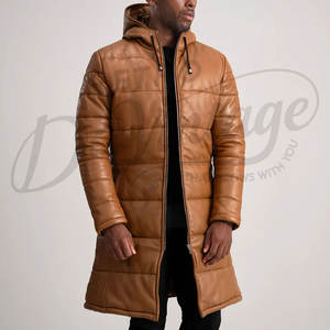 Abrigo Largo Acolchado de Cuero Sintético para Hombre, Chaqueta de Invierno con Capucha, Parka Acolchada de Cuero Sintético - Product Image 1