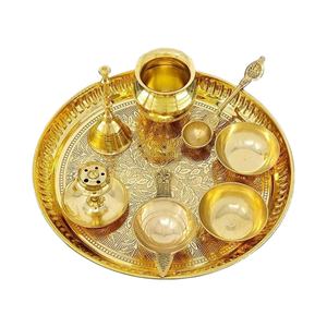 Coffrets cadeaux de luxe en laiton indien Décoration Diwali Pooja Thali Accessoires Encens en laiton Accessoires Pooja Ensembles de cadeaux personnalisés - Product Image 1