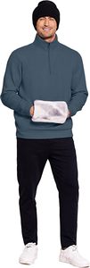 <b>Men's</b> Dark Slate Blue Quarter <b>Zip</b> Pullover Sweatshirt Classic Fit Heavyweight <b>1</b>/<b>4</b> <b>Zip</b> Long Sleeve <b>Jumper</b> with Mock Neck Collar - Product Image 4