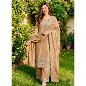 Premium GMY Silk Embroidered Sequence Work Suit Set with <b>Top</b> Bottom and Dupatta Women <b>Festive</b> Wedding Party Wear - Product Image 5