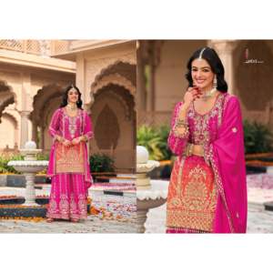 Impresión digital de Chinon pesado con trabajo de bordado intrincado en el traje de plazzo - Product Image 6