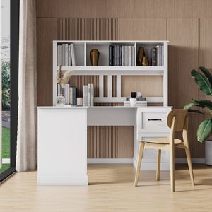 Antiqued White Home Office <b>Computer</b> <b>Desk</b> with Hutch - Product Image 2