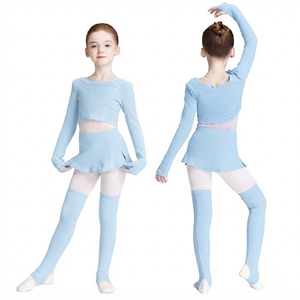 Justaucorps de ballet pour enfants en coton, automne-hiver, hauts, jupes et leggings chauds pour filles, ensemble de 3 pièces pour l'entraînement de danse - Product Image 3