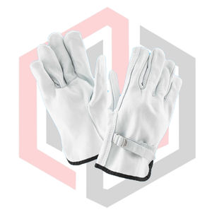 Gants de sécurité pour conducteur en cuir grainé de vachette avec sangle, résistants aux déchirures, respirants, anti-coupure et antidérapants, sans silicone, blanc et noir - Product Image 1