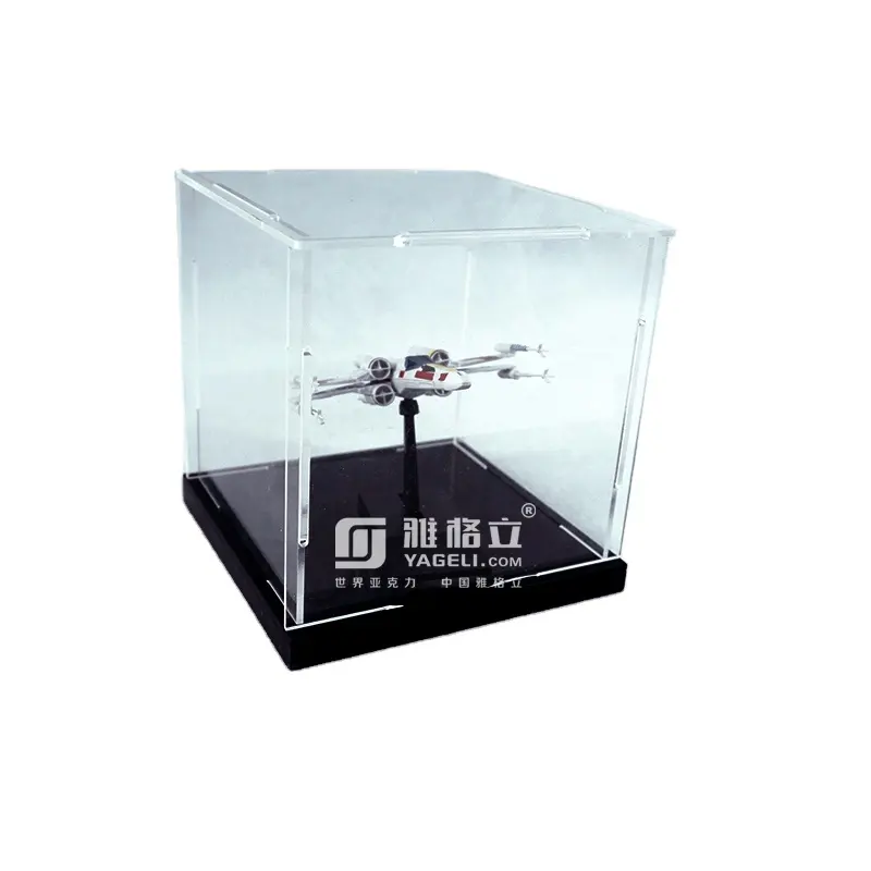 Wholesale customized clear transparent model car airplane acrylic ship display case with black red base