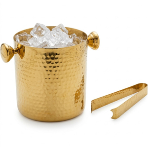 Seau à glace côtelé doré avec couvercle, en acier inoxydable à double paroi isolé, élégant récipient à vin électroplaqué pour bar - Product Image 3